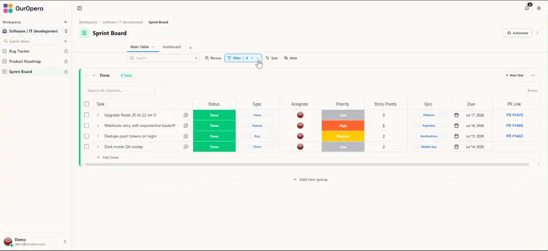 An advanced filter row with the operator list open on a Date column, and the value fields beside it.